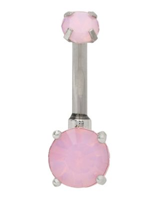 Double Gem Pink Opal-Effect Belly Ring - 14 Gauge