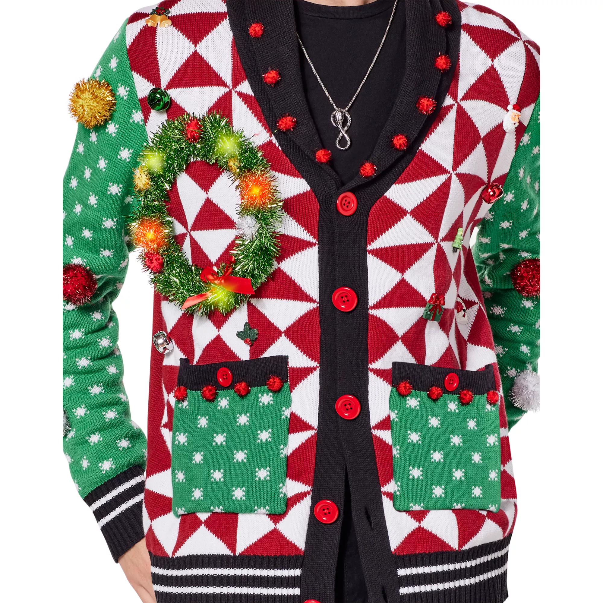Light-Up Wreath Christmas Cardigan Sweater at Spencer's