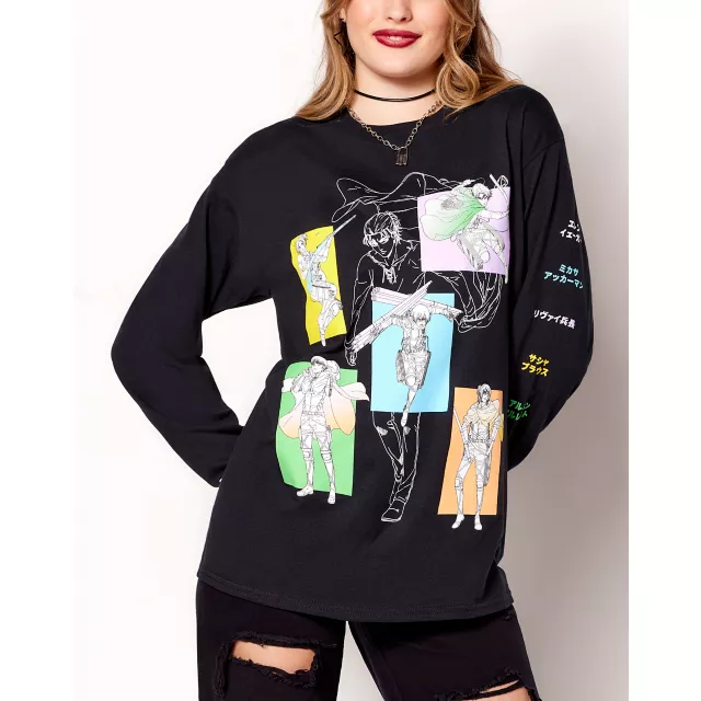 Character Color Block Long Sleeve T Shirt - Attack on Titan at Spencer's