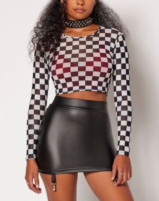 Checkered long sleeve crop cheap top