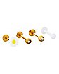Multi-Pack CZ Daisy White and Goldtone Labret Lip Rings 4 Pack - 16 Gauge