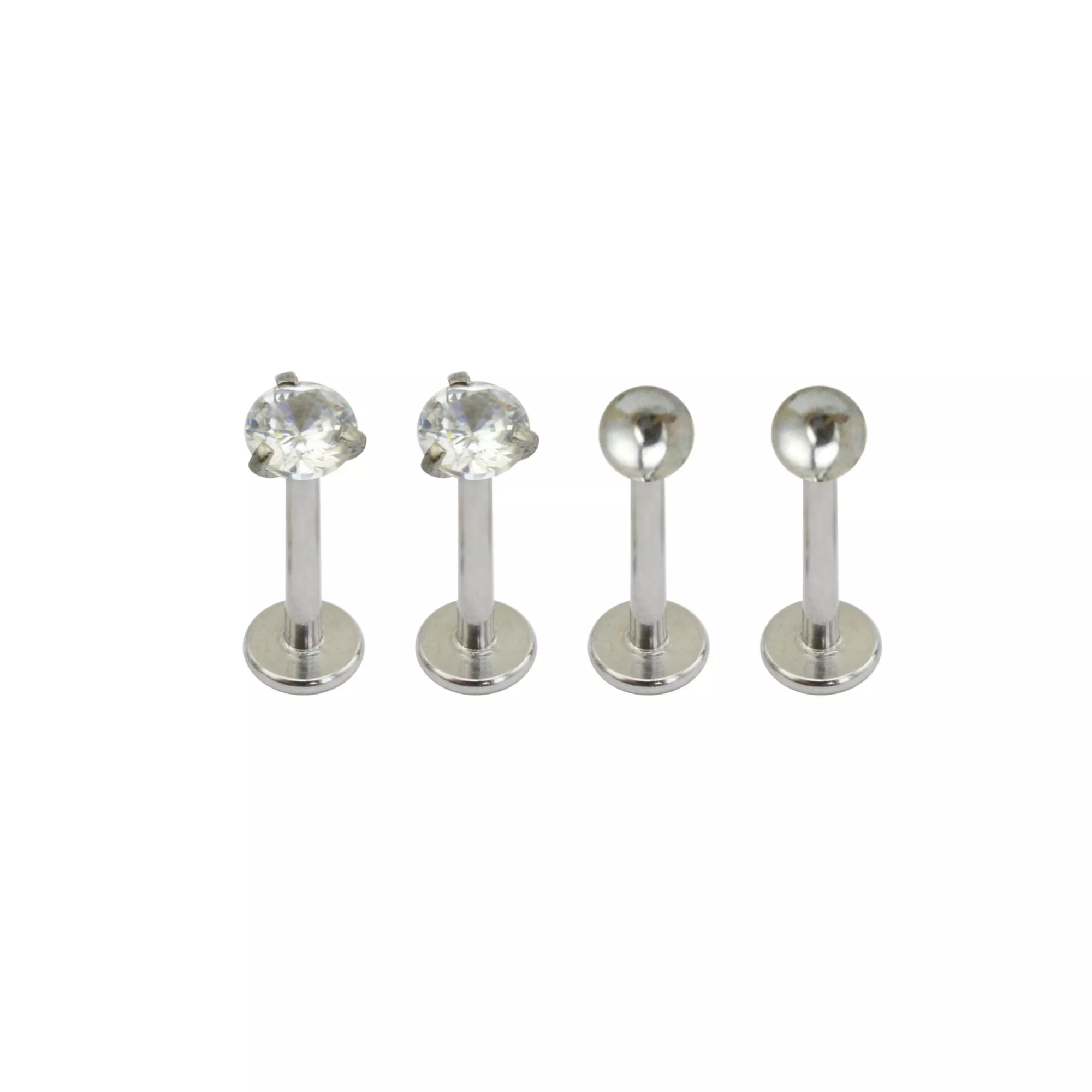 Multi-Pack CZ Silvertone Labret Lip Rings 4 Pack - 16 Gauge at Spencer's