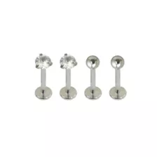 Multi-Pack CZ Silvertone Labret Lip Rings 4 Pack - 16 Gauge at Spencer's