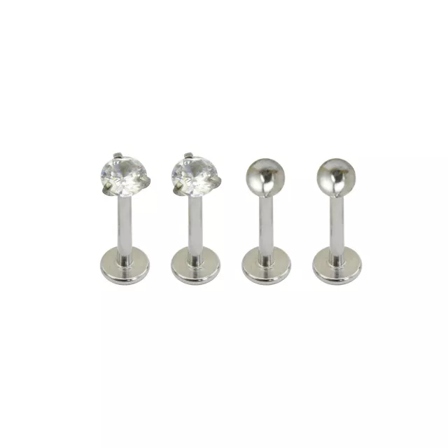 Multi-Pack CZ Silvertone Labret Lip Rings 4 Pack - 16 Gauge at Spencer's