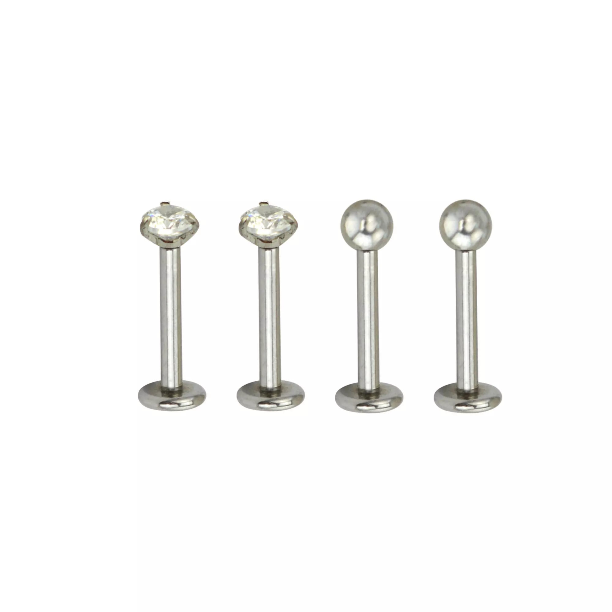 Multi-Pack CZ Silvertone Labret Lip Rings 4 Pack - 16 Gauge at Spencer's