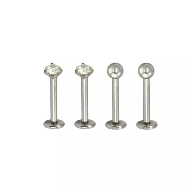 Multi-Pack CZ Silvertone Labret Lip Rings 4 Pack - 16 Gauge at Spencer's
