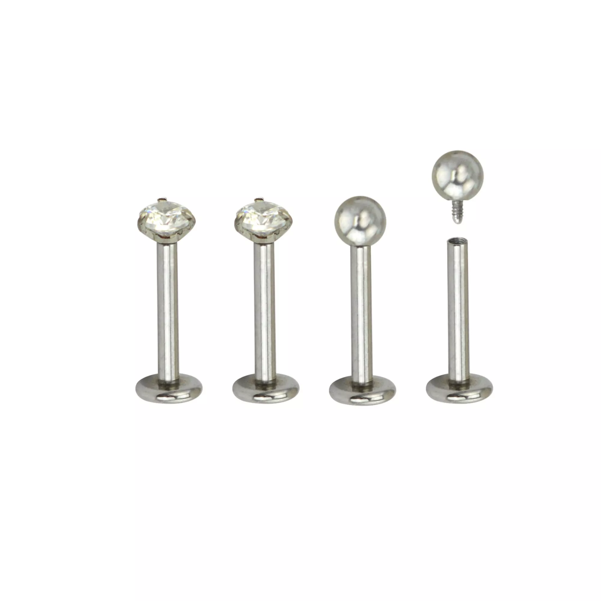 Multi-Pack CZ Silvertone Labret Lip Rings 4 Pack - 16 Gauge at Spencer's