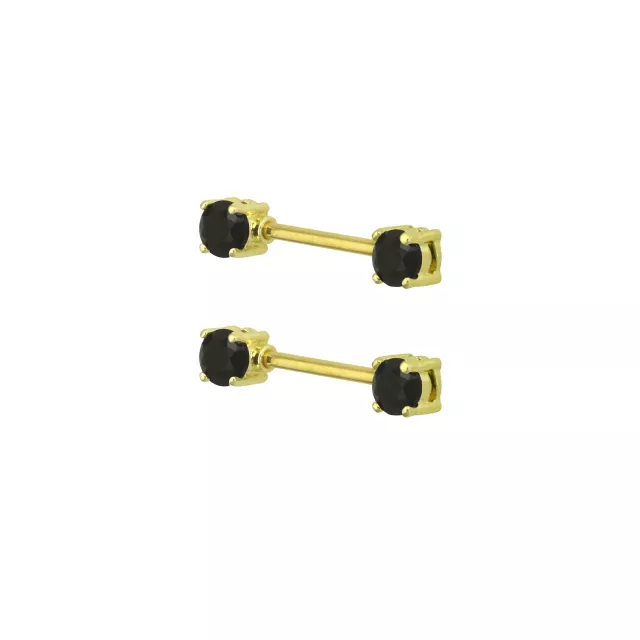 CZ Black Titanium Nipple Barbells - 14 Gauge