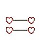 CZ Red Heart Titanium Nipple Barbells - 14 Gauge