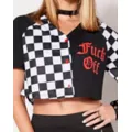 Checkered Fuck Off Crop Top Jersey at Spencer's