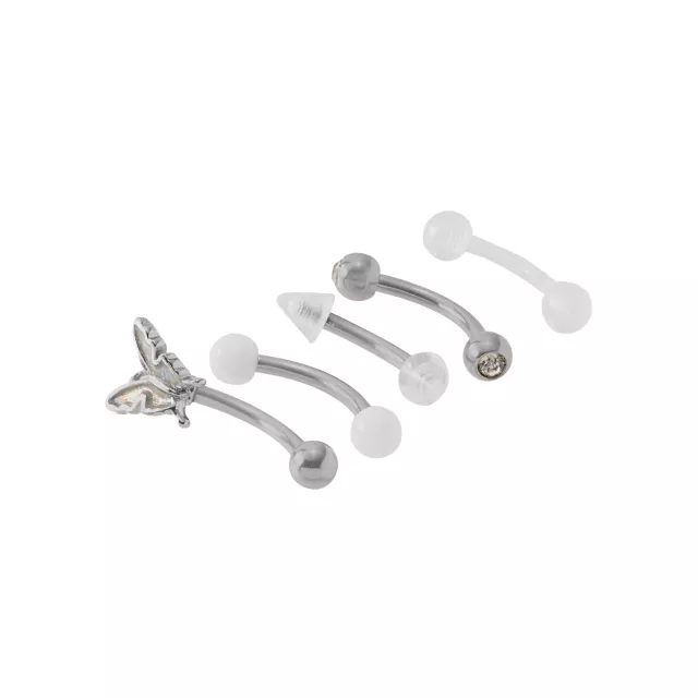 Multi-Pack CZ White and Silver Butterfly Curved Barbells 5 Pack - 16 Gauge at Spencer's