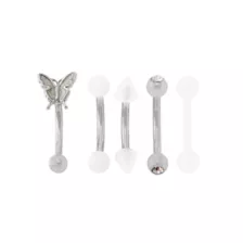 Multi-Pack CZ White and Silver Butterfly Curved Barbells 5 Pack - 16 Gauge at Spencer's