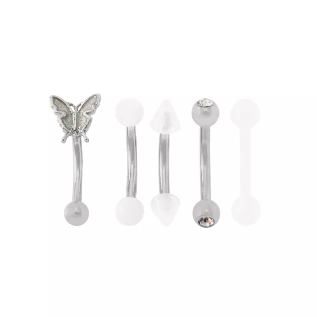 Multi-Pack CZ White and Silver Butterfly Curved Barbells 5 Pack - 16 Gauge at Spencer's