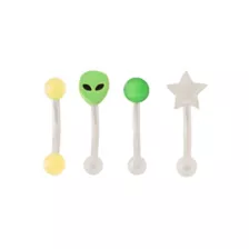 Multi-Pack Green Alien Curved Barbells 4 Pack - 16 Gauge at Spencer's