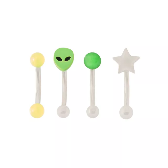 Multi-Pack Green Alien Curved Barbells 4 Pack - 16 Gauge at Spencer's
