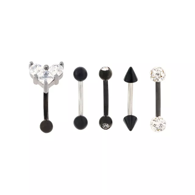 Multi-Pack Pave CZ Heart Curved Barbells 5 Pack - 16 Gauge at Spencer's