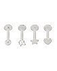 Multi-Pack CZ Heart and Star Labret Lip Rings 4 Pack - 16 Gauge