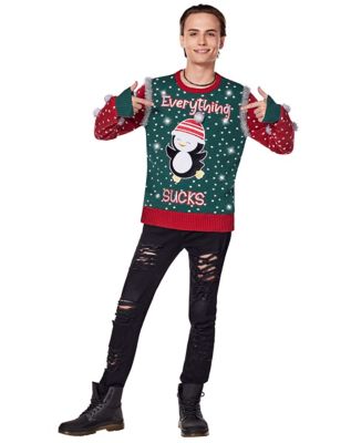 Light-Up Everything Sucks Penguin Ugly Christmas Sweater