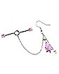 CZ Pink Industrial Barbell Chain Dangle Earrings - 14 Gauge