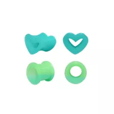 Multi-Pack Teal and Green Heart Tunnel Plugs - 2 Pair at Spencer's