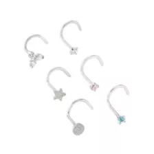 Multi-Pack CZ Star Screw Nose Rings 6 Pack - 20 Gauge at Spencer's