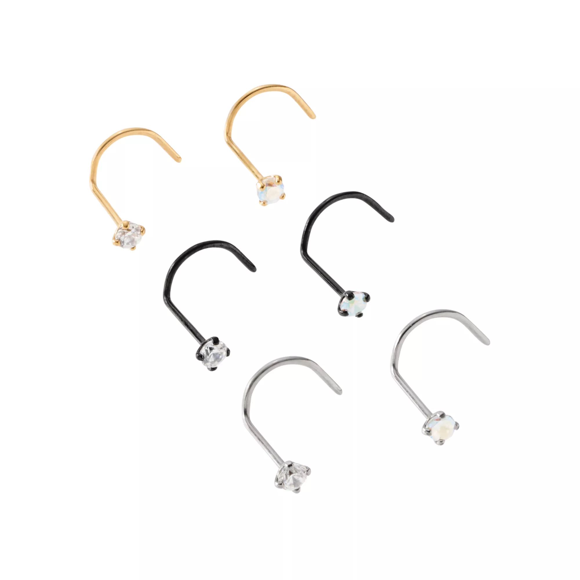 Multi-Pack CZ Multi-Color Plated Titanium Screw Nose Rings - 6 Pack at Spencer's