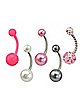 Multi-Pack Pink White and Silvertone Belly Rings 5 Pack - 14 Gauge