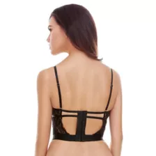Black  Lace Strappy Cropped Bustier at Spencer's