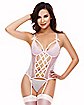 Pink Cage Lace Strappy Corset and G-String Panties Set