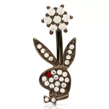 CZ Flower Black Playboy Belly Ring - 14 Gauge at Spencer's