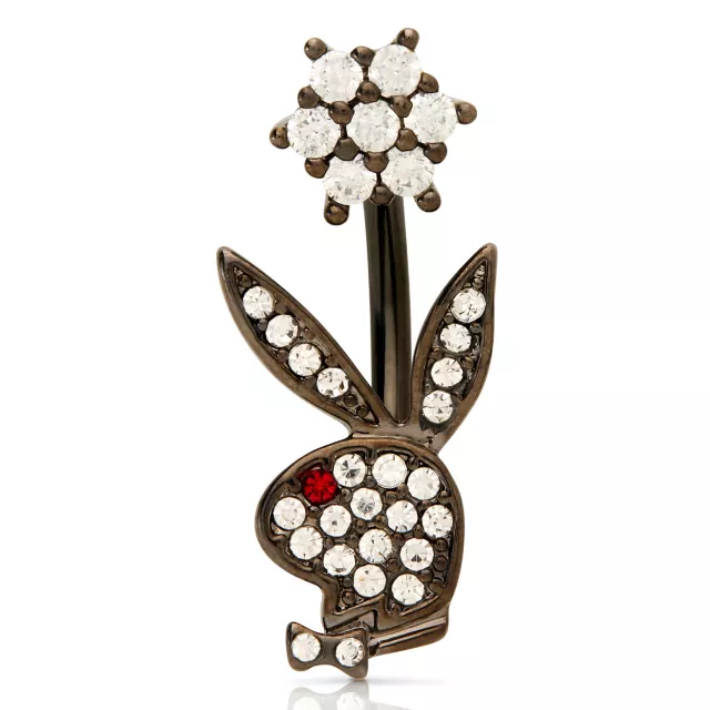 CZ Flower Black Playboy Belly Ring - 14 Gauge at Spencer's
