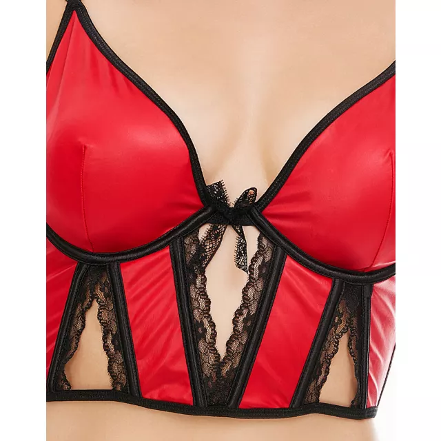 Red Matte Lace Keyhole Bustier at Spencer's
