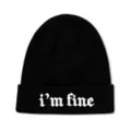 I'm Fine Black Cuff Beanie Hat at Spencer's