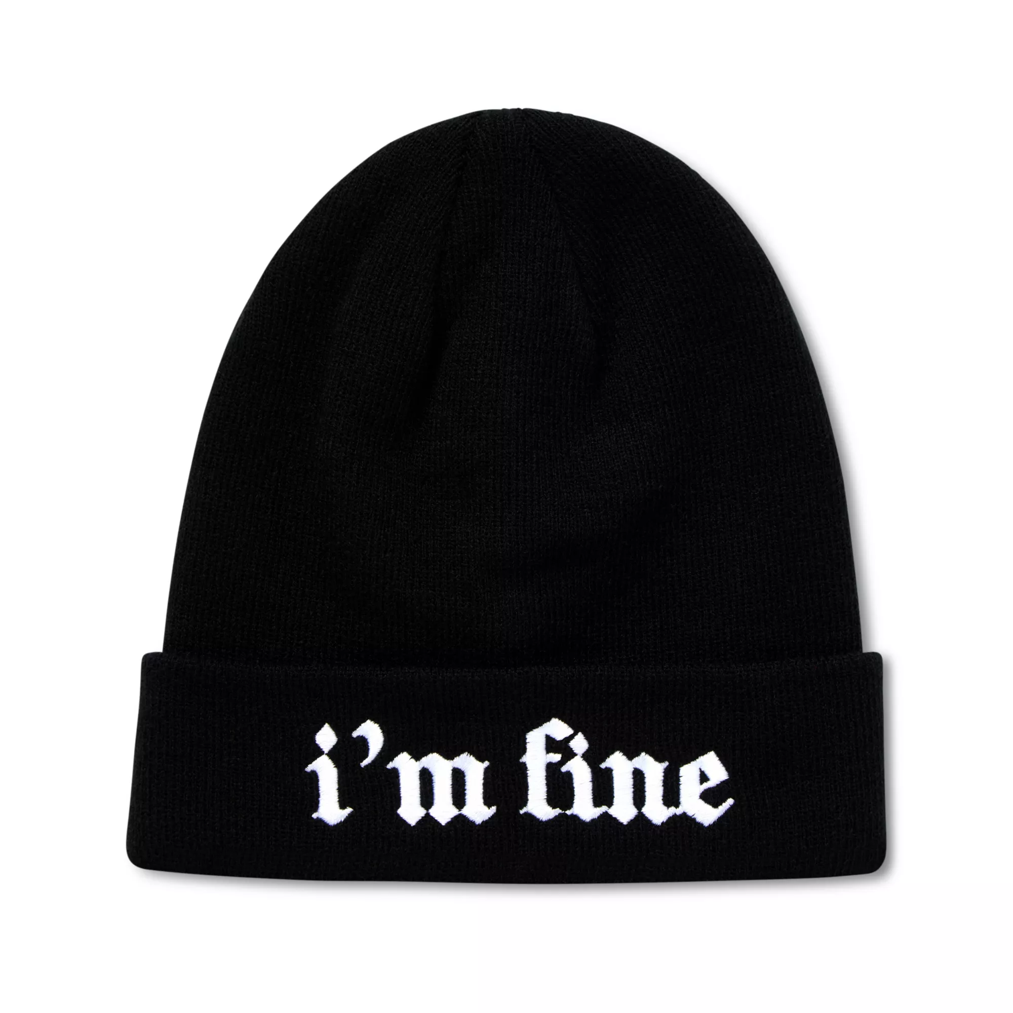 I'm Fine Black Cuff Beanie Hat at Spencer's