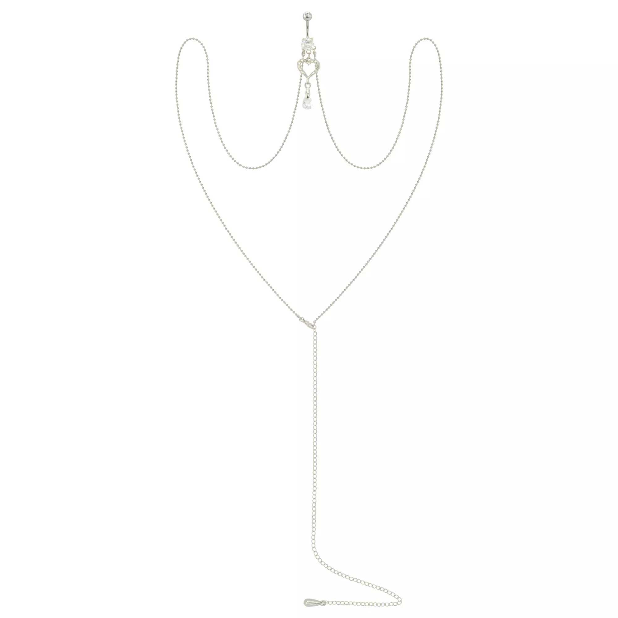 CZ Heart Chain Dangle Belly Ring - 14 Gauge at Spencer's