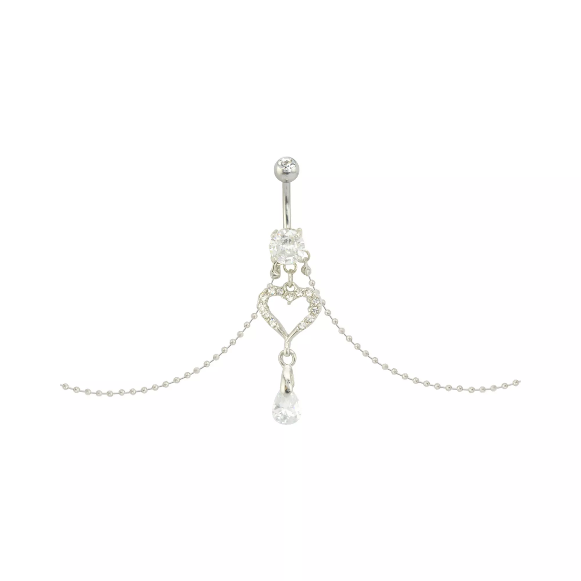 CZ Heart Chain Dangle Belly Ring - 14 Gauge at Spencer's