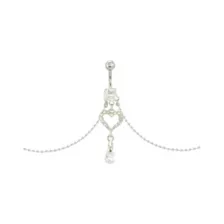 CZ Heart Chain Dangle Belly Ring - 14 Gauge at Spencer's