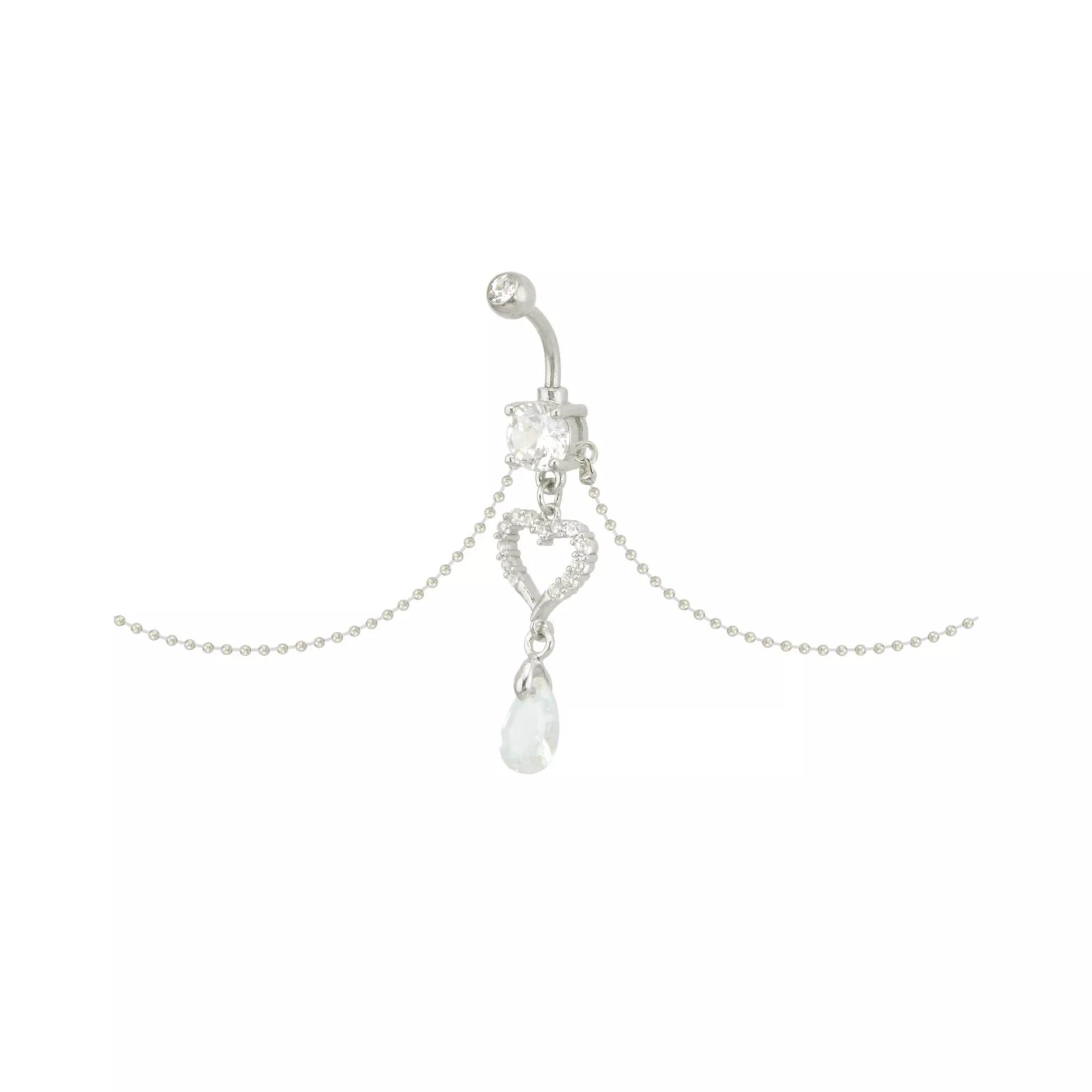 CZ Heart Chain Dangle Belly Ring - 14 Gauge at Spencer's