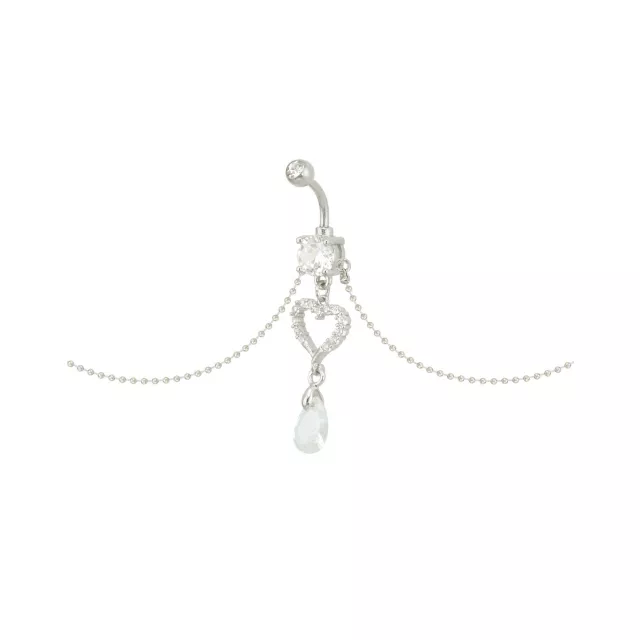 CZ Heart Chain Dangle Belly Ring - 14 Gauge at Spencer's