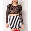 Long Sleeve Mesh Skull Crop Top at Spencer's
