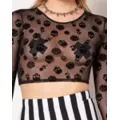 Long Sleeve Mesh Skull Crop Top at Spencer's