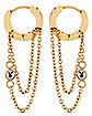 CZ Goldtone Playboy Bunny Double Chain Dangle Huggie Hoop Earrings