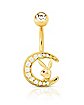 CZ Goldplated Playboy Bunny Moon Dangle Belly Ring - 14 Gauge
