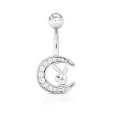 CZ Playboy Bunny Moon Dangle Belly Ring - 14 Gauge at Spencer's