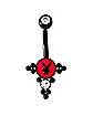 Playboy Bunny CZ Black and Red Dangle Belly Ring - 14 Gauge