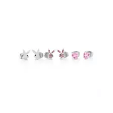 Multi-Pack CZ Pink Playboy Bunny Heart Stud Earrings 3 Pack - 20 Gauge at Spencer's