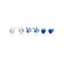 Multi-Pack CZ Blue Playboy Bunny Heart Stud Earrings 3 Pack - 20 Gauge at Spencer's