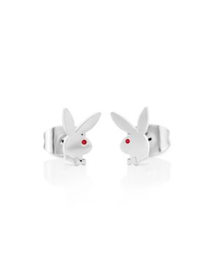 Multi-Pack CZ Silverplated Playboy Bunny Heart Stud Earrings 3 Pack - 20 Gauge