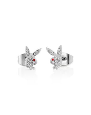 Multi-Pack CZ Silverplated Playboy Bunny Heart Stud Earrings 3 Pack - 20 Gauge