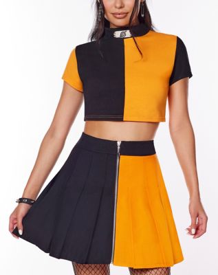 Black and Orange Naruto Badge Crop Top T Shirt - Naruto Shippuden - Spencer's